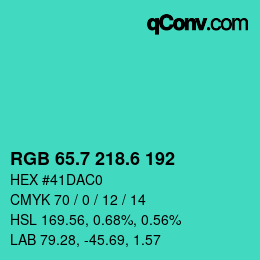 カラーコード: RGB 65.7 218.6 192 | qconv.com