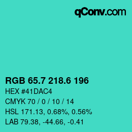 カラーコード: RGB 65.7 218.6 196 | qconv.com