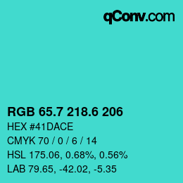カラーコード: RGB 65.7 218.6 206 | qconv.com