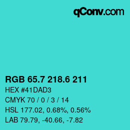 カラーコード: RGB 65.7 218.6 211 | qconv.com