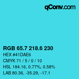 カラーコード: RGB 65.7 218.6 230 | qconv.com
