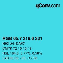 カラーコード: RGB 65.7 218.6 231 | qconv.com