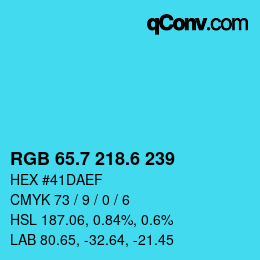 カラーコード: RGB 65.7 218.6 239 | qconv.com