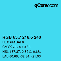 カラーコード: RGB 65.7 218.6 240 | qconv.com