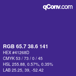 カラーコード: RGB 65.7 38.6 141 | qconv.com
