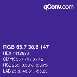 カラーコード: RGB 65.7 38.6 147 | qconv.com