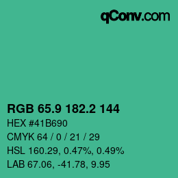 カラーコード: RGB 65.9 182.2 144 | qconv.com