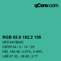 カラーコード: RGB 65.9 182.2 156 | qconv.com