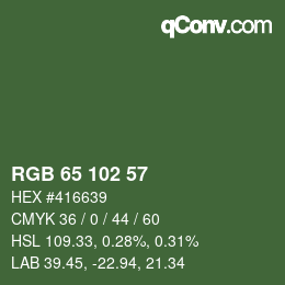 Color code: RGB 65 102 57 | qconv.com
