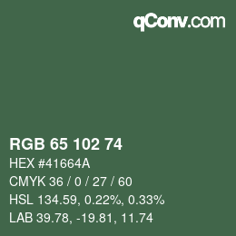 カラーコード: RGB 65 102 74 | qconv.com