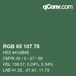 Color code: RGB 65 107 78 | qconv.com