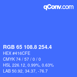 カラーコード: RGB 65 108.8 254.4 | qconv.com