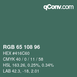 颜色代码: RGB 65 108 96 | qconv.com