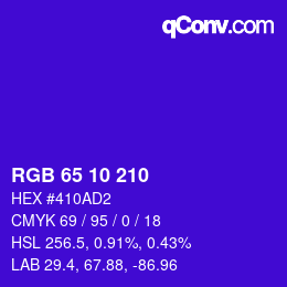 カラーコード: RGB 65 10 210 | qconv.com