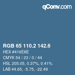 カラーコード: RGB 65 110.2 142.6 | qconv.com