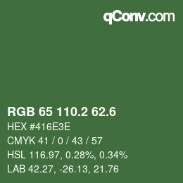 カラーコード: RGB 65 110.2 62.6 | qconv.com