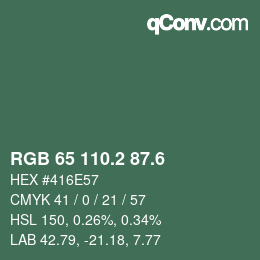 カラーコード: RGB 65 110.2 87.6 | qconv.com