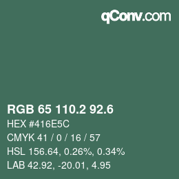 カラーコード: RGB 65 110.2 92.6 | qconv.com