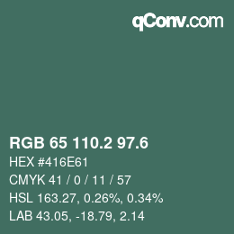 カラーコード: RGB 65 110.2 97.6 | qconv.com