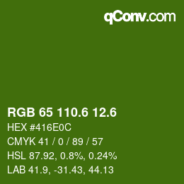 カラーコード: RGB 65 110.6 12.6 | qconv.com