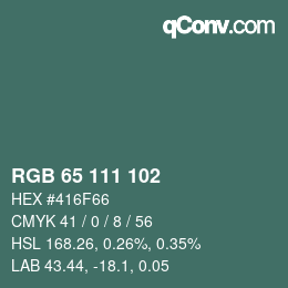 カラーコード: RGB 65 111 102 | qconv.com