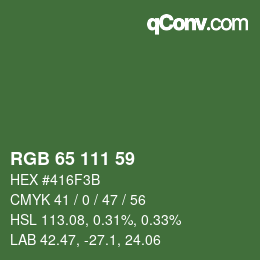カラーコード: RGB 65 111 59 | qconv.com