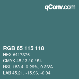 颜色代码: RGB 65 115 118 | qconv.com
