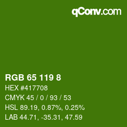 カラーコード: RGB 65 119 8 | qconv.com