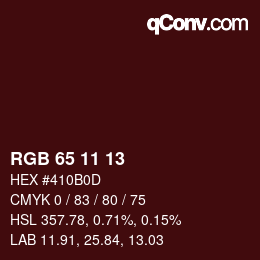 Color code: RGB 65 11 13 | qconv.com