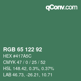 カラーコード: RGB 65 122 92 | qconv.com