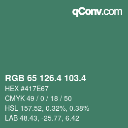 カラーコード: RGB 65 126.4 103.4 | qconv.com