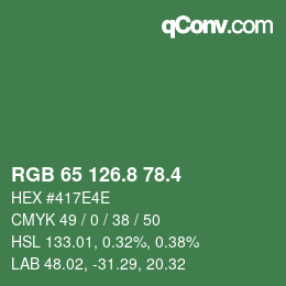 カラーコード: RGB 65 126.8 78.4 | qconv.com