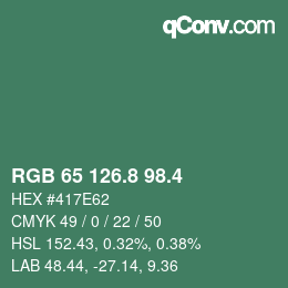 カラーコード: RGB 65 126.8 98.4 | qconv.com