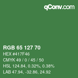 Color code: RGB 65 127 70 | qconv.com