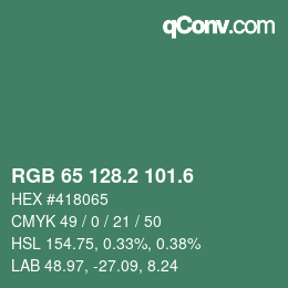 カラーコード: RGB 65 128.2 101.6 | qconv.com