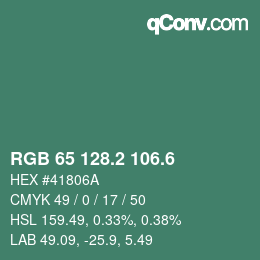 カラーコード: RGB 65 128.2 106.6 | qconv.com