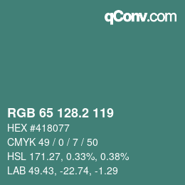 カラーコード: RGB 65 128.2 119 | qconv.com