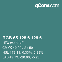 カラーコード: RGB 65 128.6 126.6 | qconv.com
