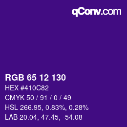 カラーコード: RGB 65 12 130 | qconv.com