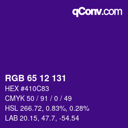 Color code: RGB 65 12 131 | qconv.com