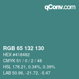 Color code: RGB 65 132 130 | qconv.com