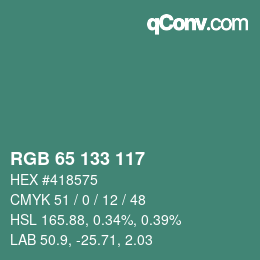 颜色代码: RGB 65 133 117 | qconv.com