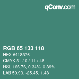 Color code: RGB 65 133 118 | qconv.com