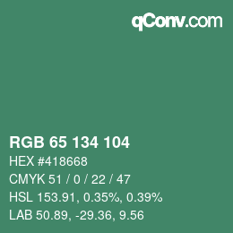 颜色代码: RGB 65 134 104 | qconv.com