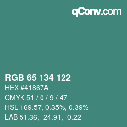 Color code: RGB 65 134 122 | qconv.com