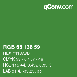 カラーコード: RGB 65 138 59 | qconv.com