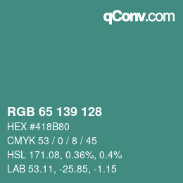 カラーコード: RGB 65 139 128 | qconv.com