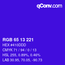 Color code: RGB 65 13 221 | qconv.com