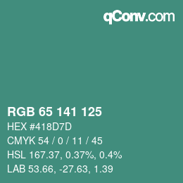 Color code: RGB 65 141 125 | qconv.com