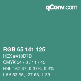 颜色代码: RGB 65 141 125 | qconv.com